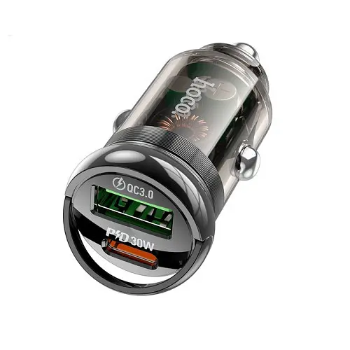 Автомобільне зарядне пристрій HOCO Z53A Vision PD30W+QC3.0 transparent чорний - фото 5