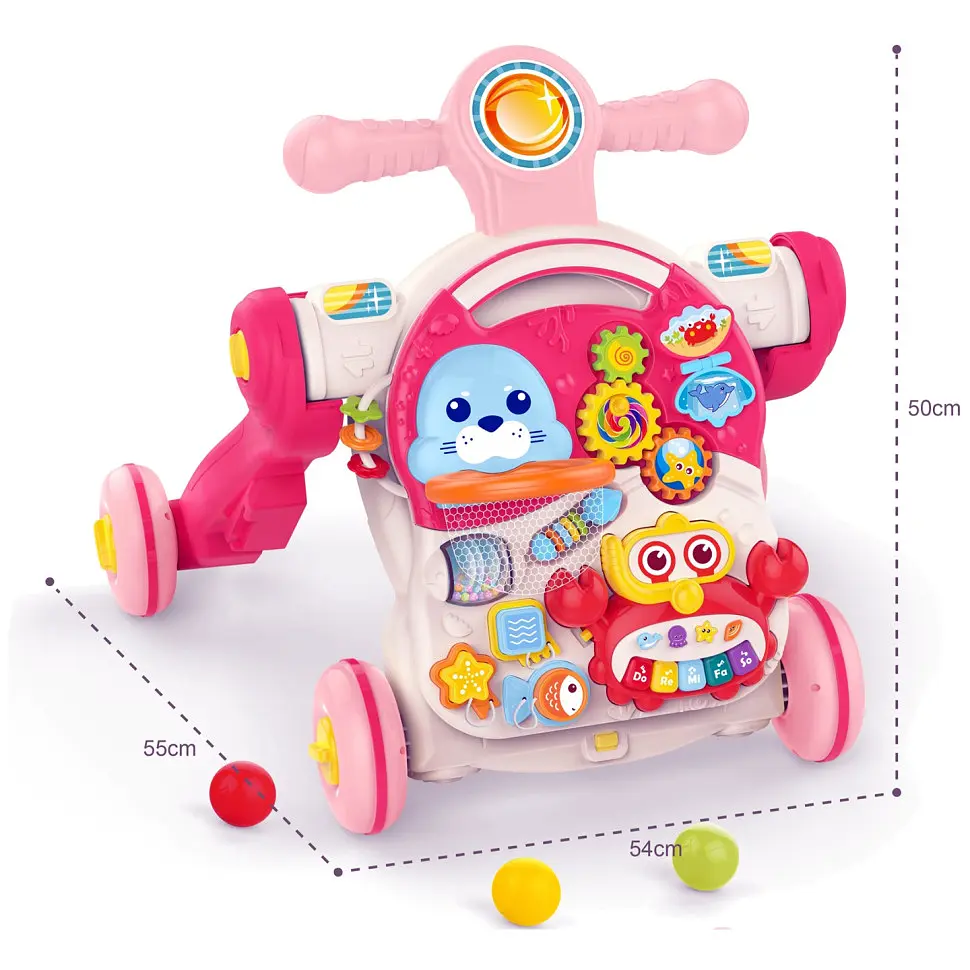 Дитячі ходунки-каталка "Перші кроки 4 в 1" HUANGER HE0827(Pink) музичні - фото 3