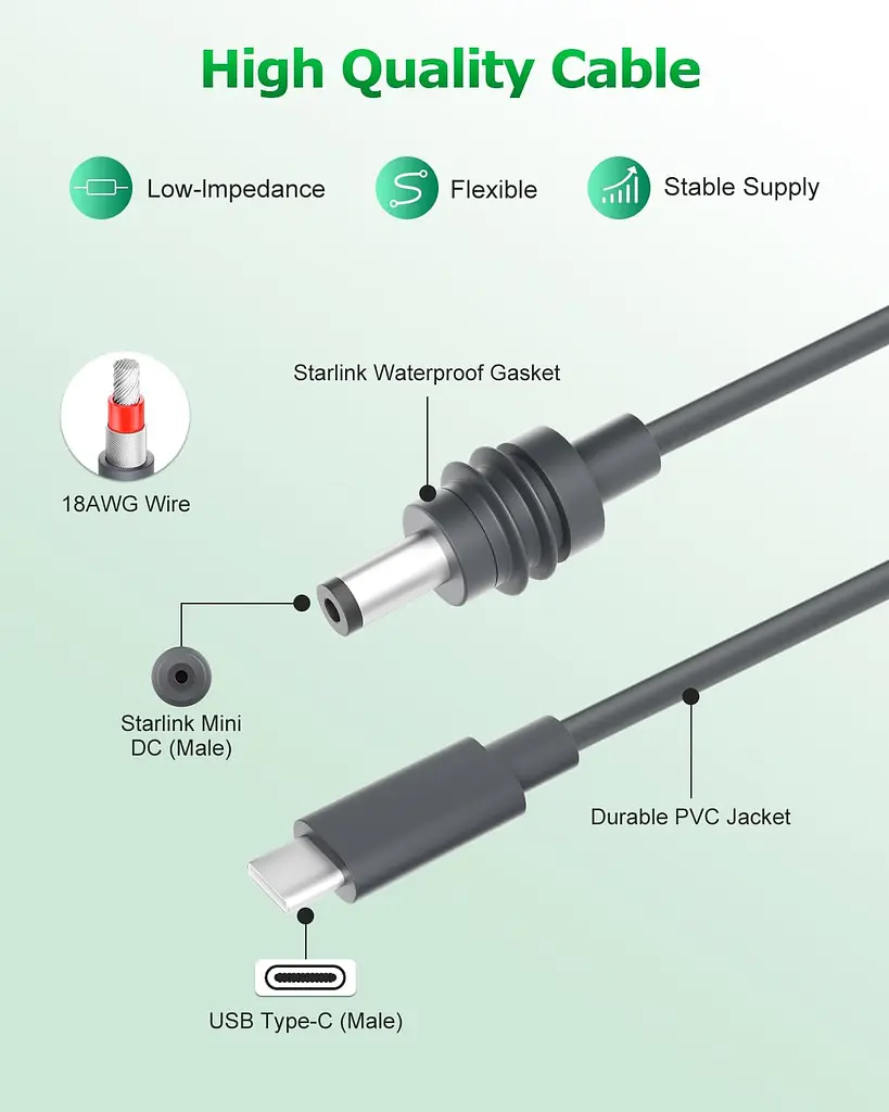 Кабель живлення для Starlink DC Mini USB Type-C 3м (18644) - фото 3
