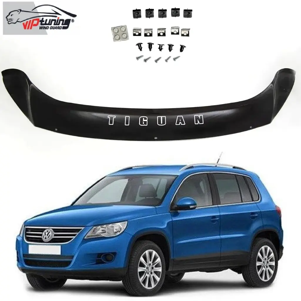Дефлектор капота мухобойка Volkswagen Tiguan 2007-2016 Євро Кріплення (Vip Tuning)