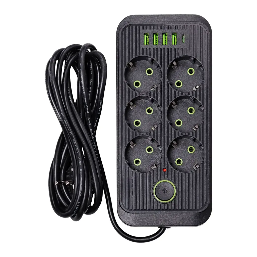Мережевий фільтр-подовжувач Yiwu HP-5-24 SMART F06U на 6 розеток 5 USB 3 метри чорний  - фото 3