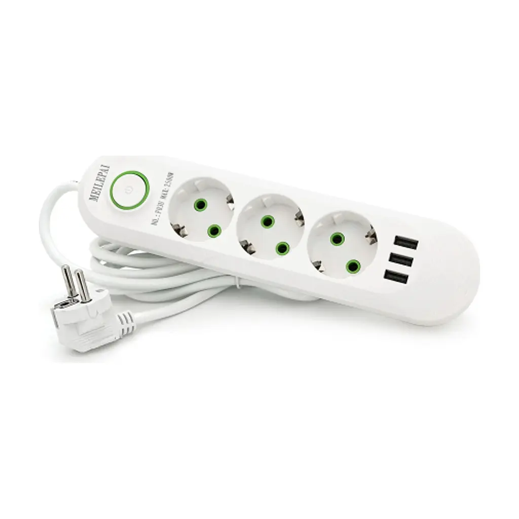 Мережевий фільтр живлення Voltronic F03U, 3роз EU, 3xUSB White (F03U-White) - фото 2