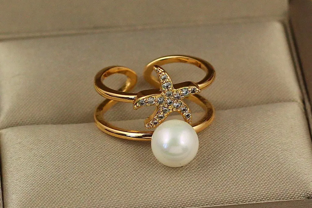Кільце Xuping Jewelry зірка з перлиною р 16 розсувне золотисте - фото 2
