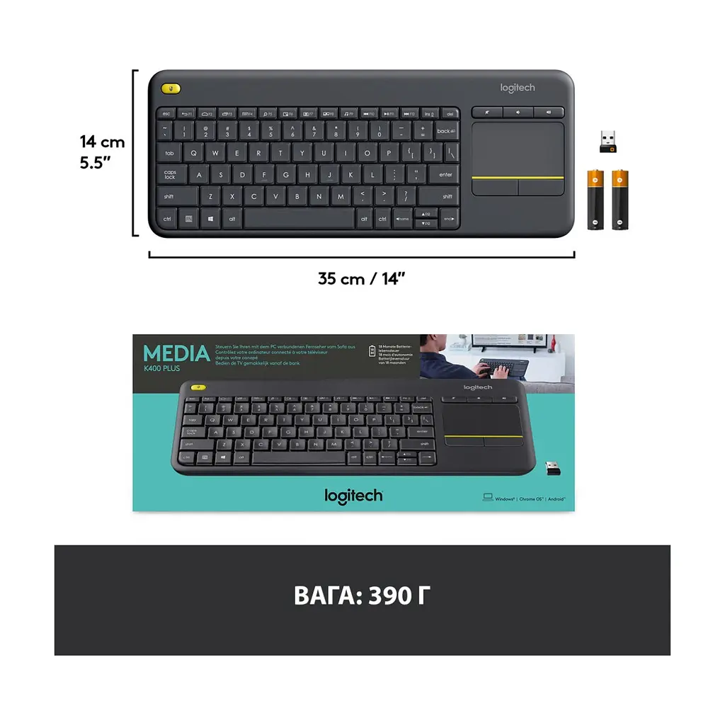 Клавіатура Logitech K400 Plus Touch Wireless UA Black (920-007145) - фото 8