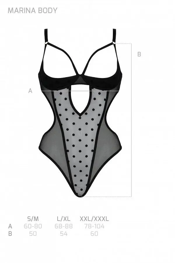 Еротичне боді Passion MARINA BODY, S/M, black, з відкритими чашками - фото 5