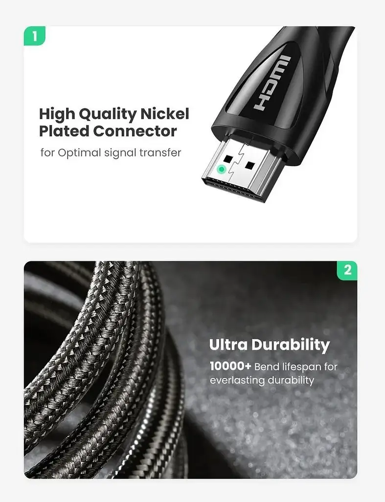 Кабель видео Ugreen HDMI 2.1 8K 3D 48Gbps HDR 1М Black (HD140) - фото 8