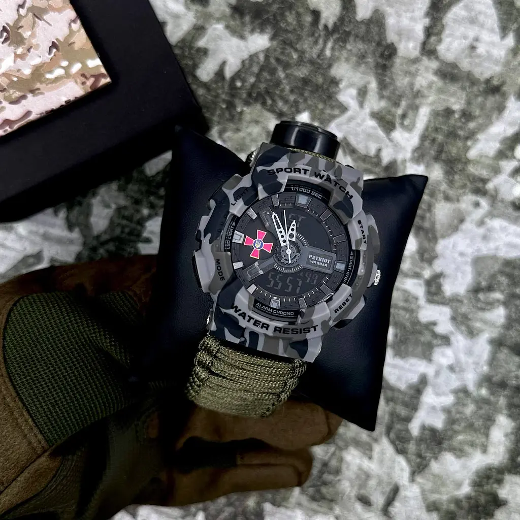 Наручные часы мужские 005CMGYSU ЗСУ Серый камуфляж Паракордный ремешок Army Green + Коробка Patriot acs0031041 - фото 2