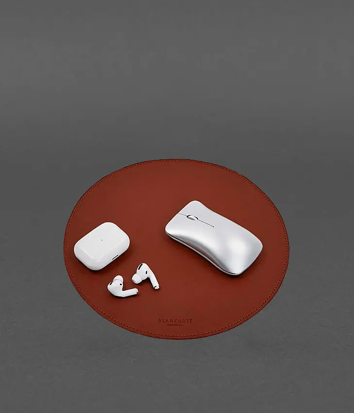 Круглый коврик для мышки из натуральной кожи светло-коричневый краст - фото 2