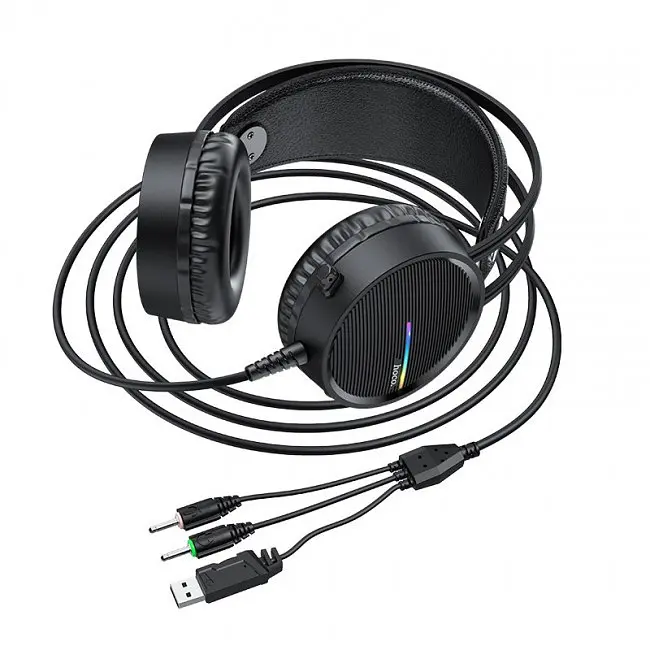 Проводные наушники Hoco W100 Touring с микрофоном и LED подсветкой (Черный) - фото 3