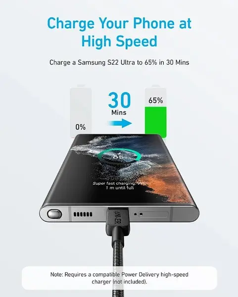 Кабель Anker 322 USB-C to USB-C - 1.8m Nylon Чорний (6962733) - фото 2