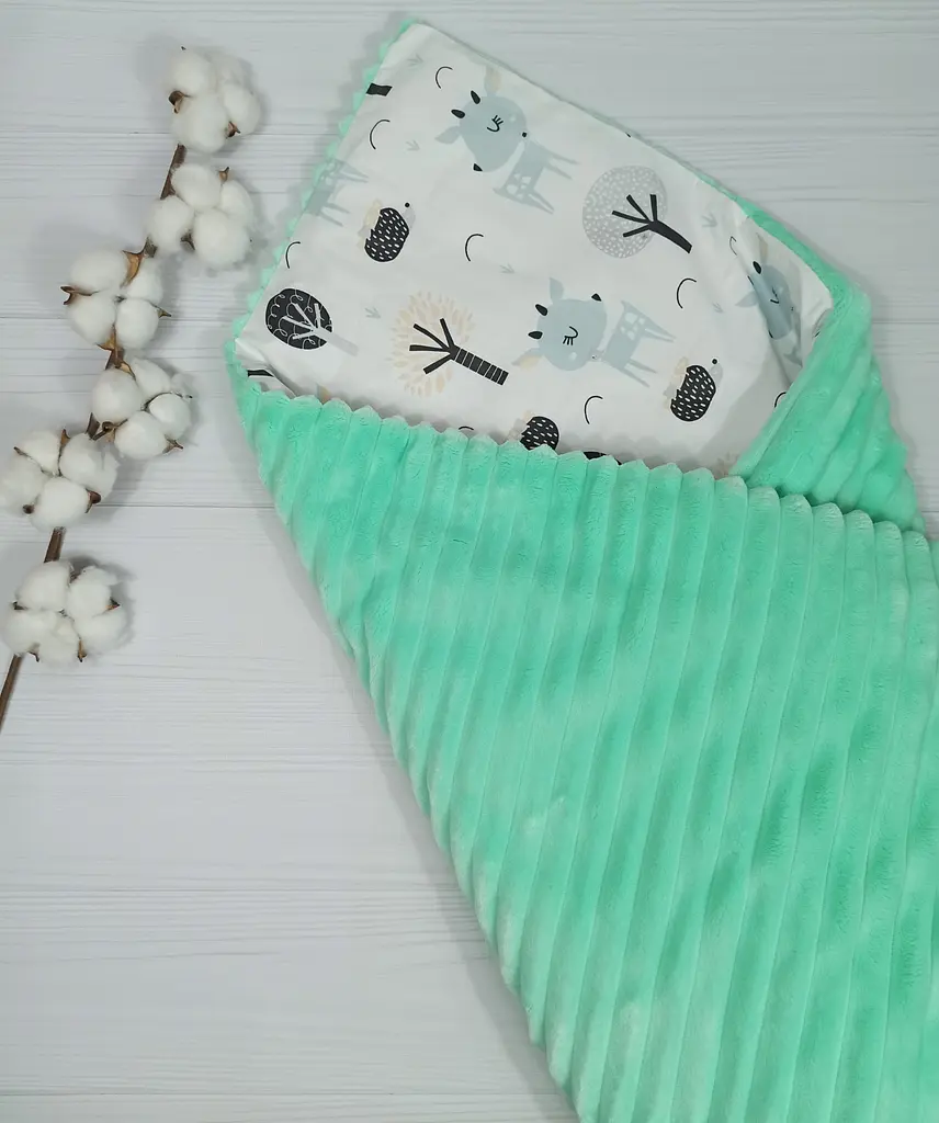 Плед для немовлят із знімним утеплювачем та подушка a.l.babybox Олені у лісі М'ятний - фото 2