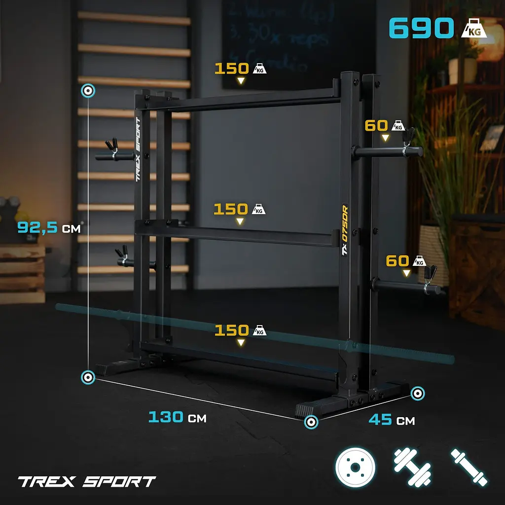 Стійка 3-рівнева для гантелей, грифів та гирь Trex Sport TX-075DR - фото 16