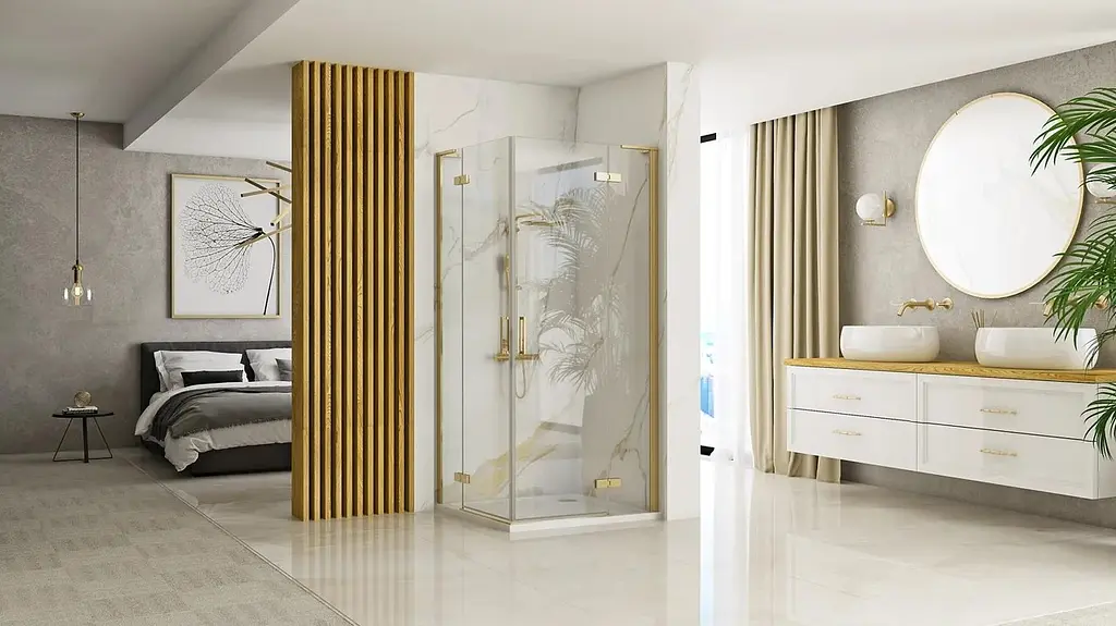 Душова кабіна Rea Hugo 80x80 gold подвійна REA-K6608, Золотий, Універсальна, прозорий, золотий - фото 2