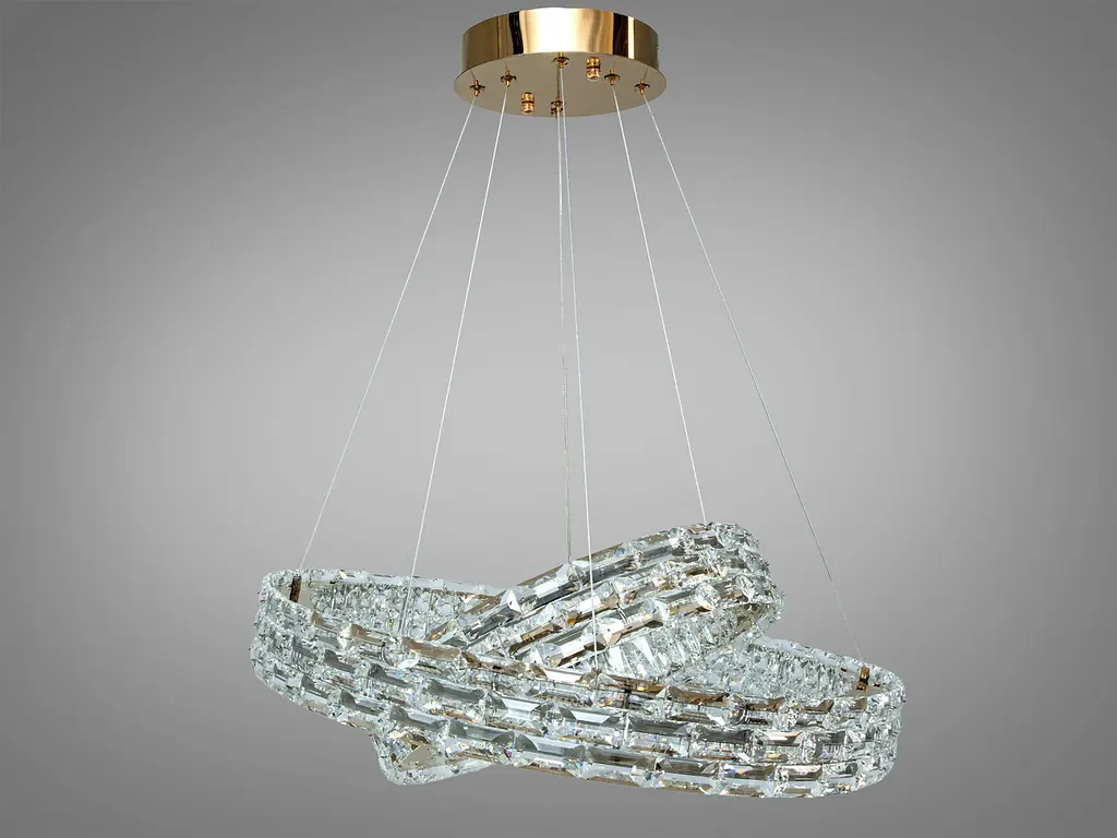 Підвісна LED-люстра Diasha 7896/600+400S-gold з двома кришталевими кільцями, пультом, 54 W, Gold, 60 см, 12-20m2 - фото 5