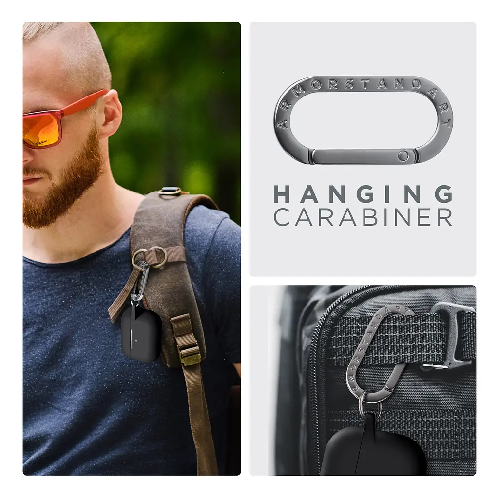 Силіконовий чохол для навушників Apple AirPods Pro, Hang Case, чорний, ультратонкий захисний кейс товщиною 2 мм, захист від подряпин, пилу та ударів, компактний, з карабіном для кріплення, ArmorStandart (ARM56055) - фото 6