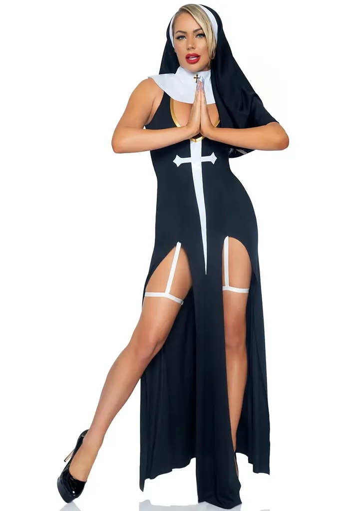 Костюм монашки-грішниці Leg Avenue Sultry Sinner M, сукня, головний убір, комір - фото 3