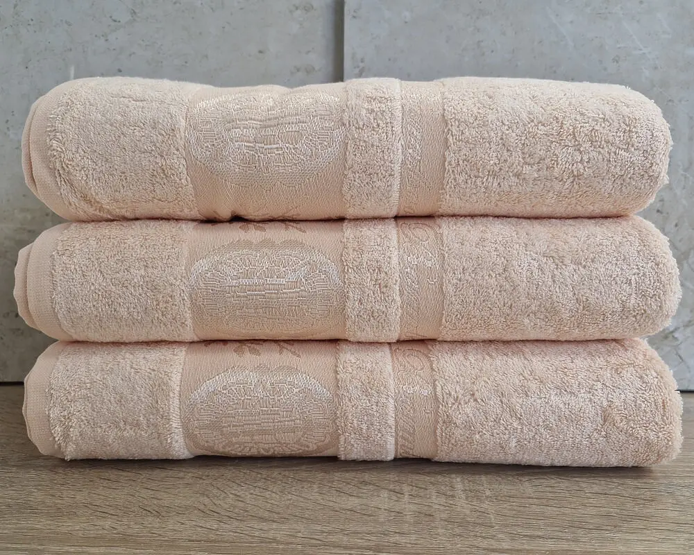 Набір турецьких бамбукових махрових рушників Zeron 3 штуки 70х140 Bamboo Peach