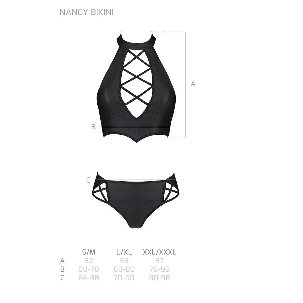 Комплект з еко-шкіри Passion NANCY BIKINI S/M, black, бра та трусики з імітацією шнурівки - фото 7