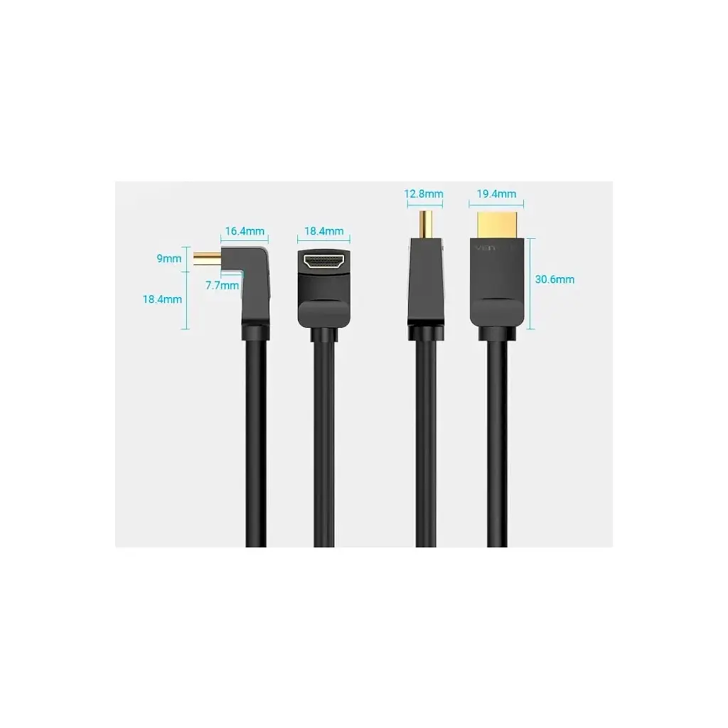 Кабель мультимедійний HDMI M to HDMI M 1.5m 4K60Hz 90° corner black Vention (AAQBG) - фото 4