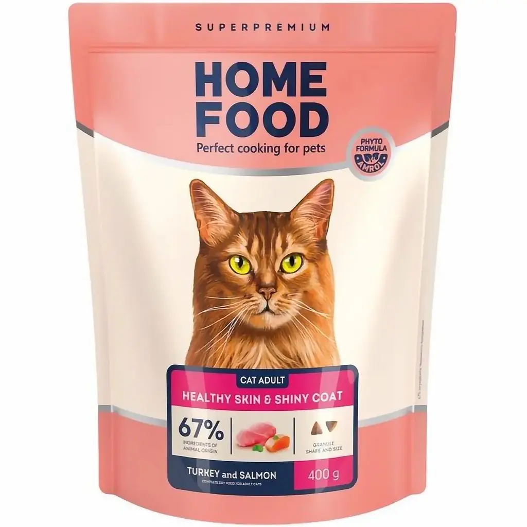 Сухий корм для котів Home Food Adult здорова шкіра та блиск шерсті з індичкою і лососем 400 г