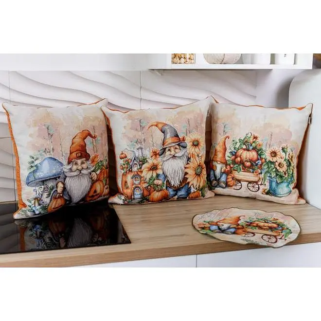 Подушка декоративна Прованс Гарбузові гноми з гарбузовим будиночком гобеленова 45х45 см (36208) - фото 3