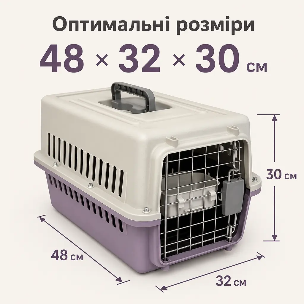 Переноска для котів і собак до 12 кг 48×32×30 - вентильована з комплектом (підвісна миска та пластикова підлога) KT8002003 - фото 3