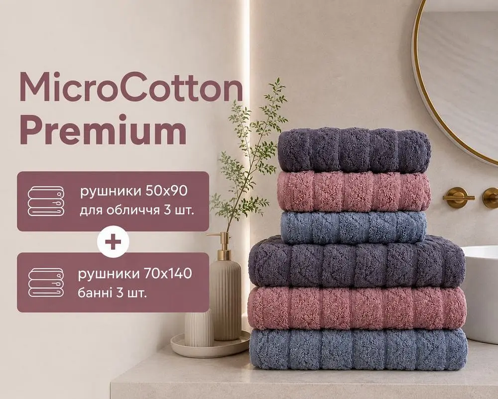 Набір турецьких махрових рушників Cestepe MicroCotton Premium 3 штуки 50x90 + 3 штуки 70х140 Ucgen 2 щільність 600 г/м2 - фото 2
