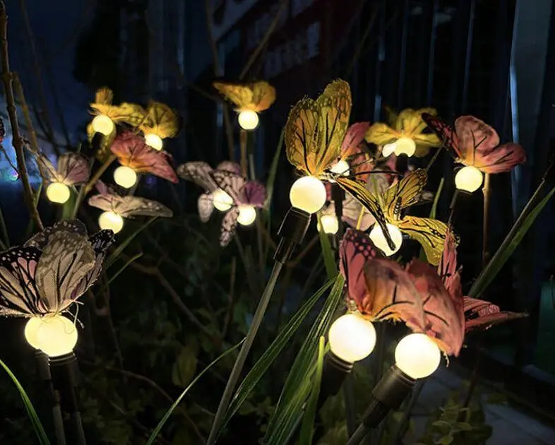 Світильники Firefly butterflies на сонячних батареях з зеленим листям і метеликами садові 2 шт - фото 9