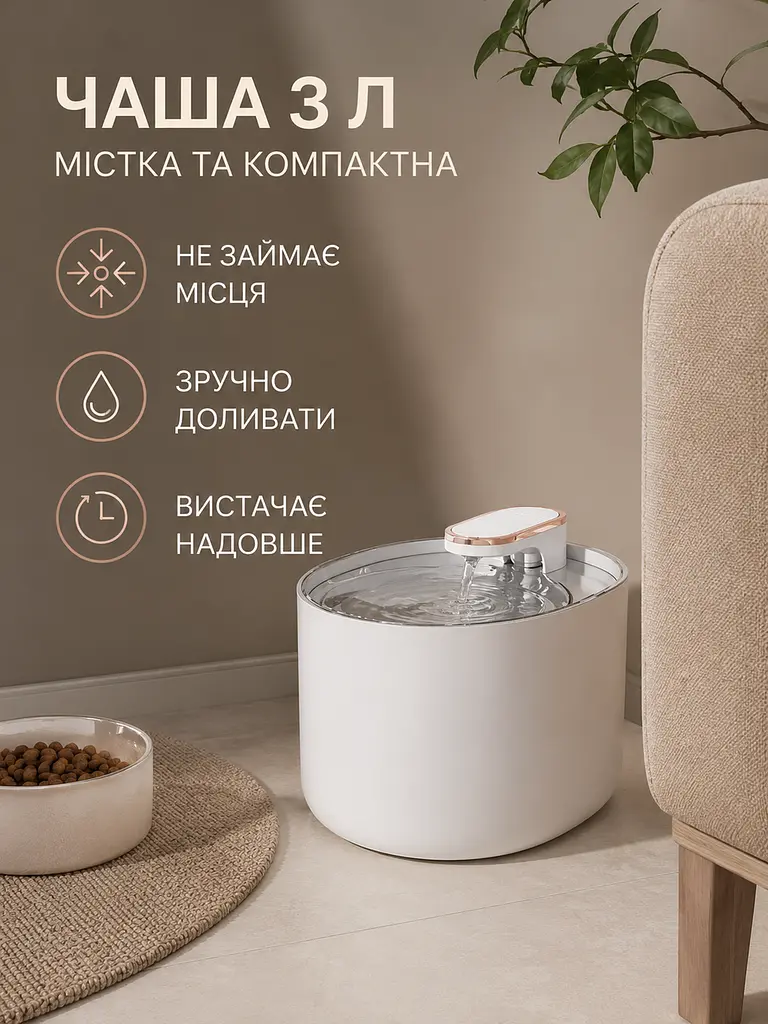 Автоматична поїлка для тварин 3 л фонтан USB з фільтром білий (49676123) - фото 6