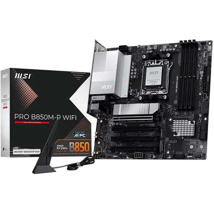 Материнська плата MSI AM5 PRO B850M-P WIFI, B850, 4xDDR5, Int.Video (CPU), 4xSATA3, 3xM.2, 1xPCI-E 5.0 x16, 3xPCI-E 3.0 x16, ALC897, Realtek 8126VB 5Gb, WiFi 7, Bluetooth 5.4, 9xUSB 3.2 / 8xUSB 2.0, HDMI/DP, Micro ATX - фото 2