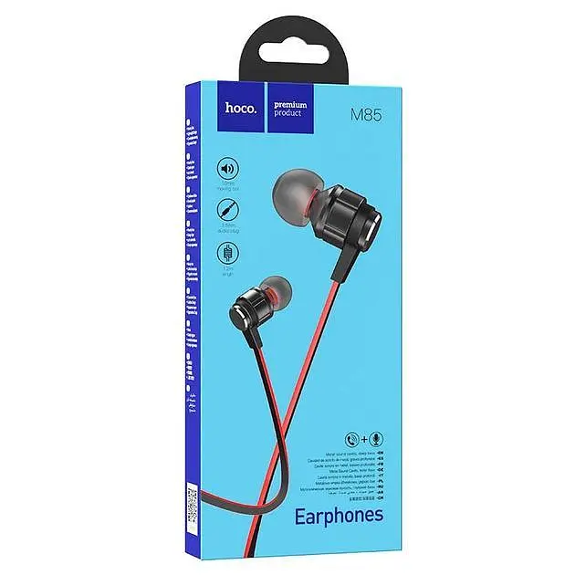 Провідні вакуумні навушники Hoco M85 Platinum sound universal earphone with mic, 3.5mm, 1.2m, black - фото 2