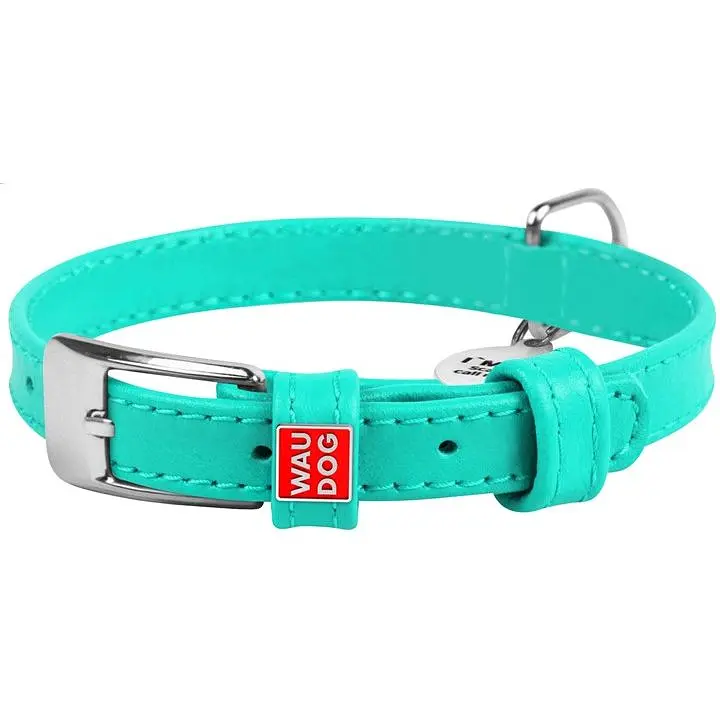 Ошейник для собак Waudog Glamour, кожаный, с QR паспортом, 27-36х1,5 см, ментоловый - фото 1