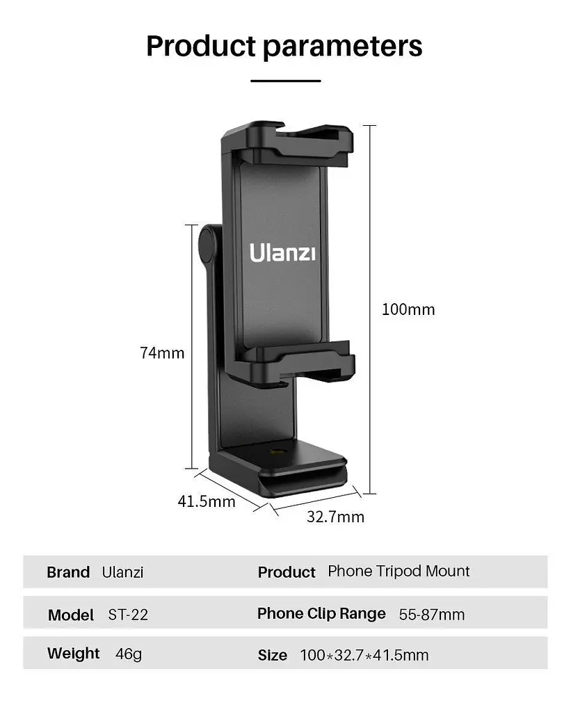 Тримач для телефону Ulanzi ST-22 Universal Mobile Phone Clip (ST-22 2294) Чорний - фото 10
