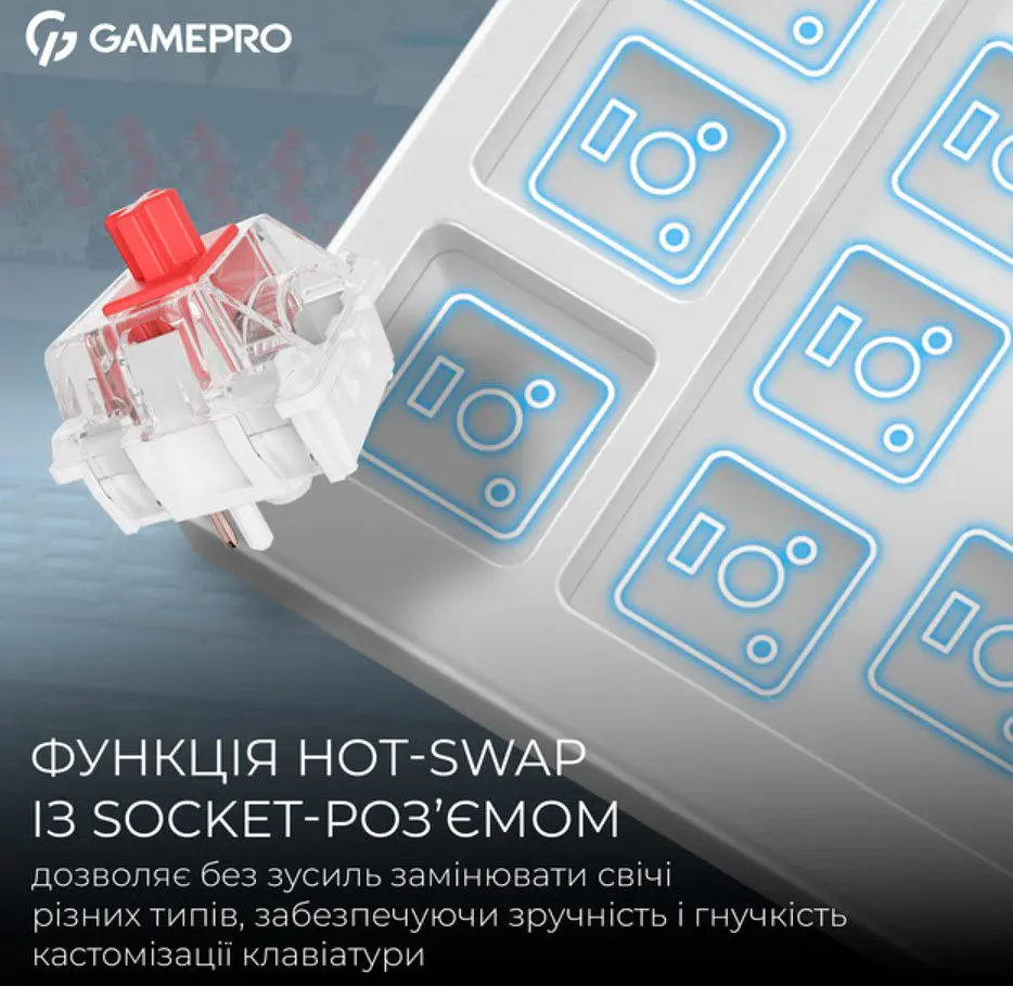 Клавіатура ігрова механічна GamePro MK-266-WH Asgard Yord Keychron Super Red Switch Bluetooth 5.2/2.4 ГГц/USB White - фото 8