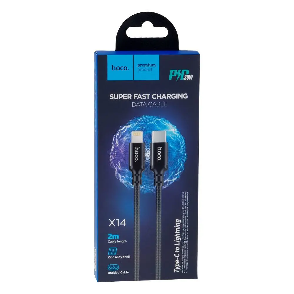 Кабель Hoco X14 Type-C to iP 3A 20W 2 м nylon aluminum connectors чорний - фото 2