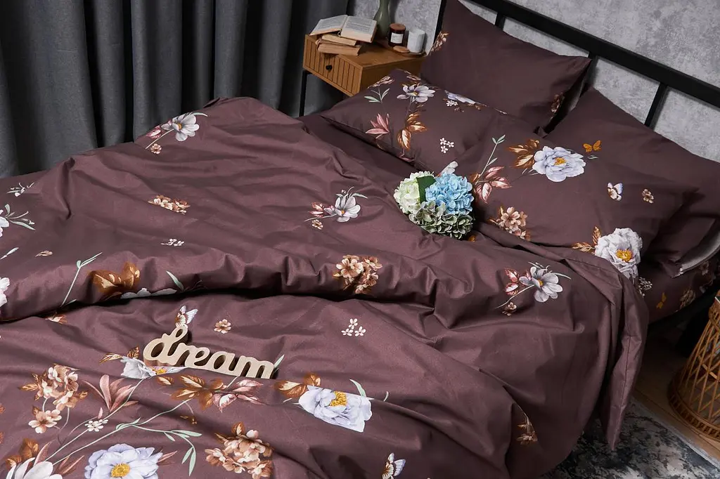 Комплект постільної білизни Moon&Star Микросатин Premium Floral Mocha полуторний євро 160х220 наволочки 2х40х60 - фото 5