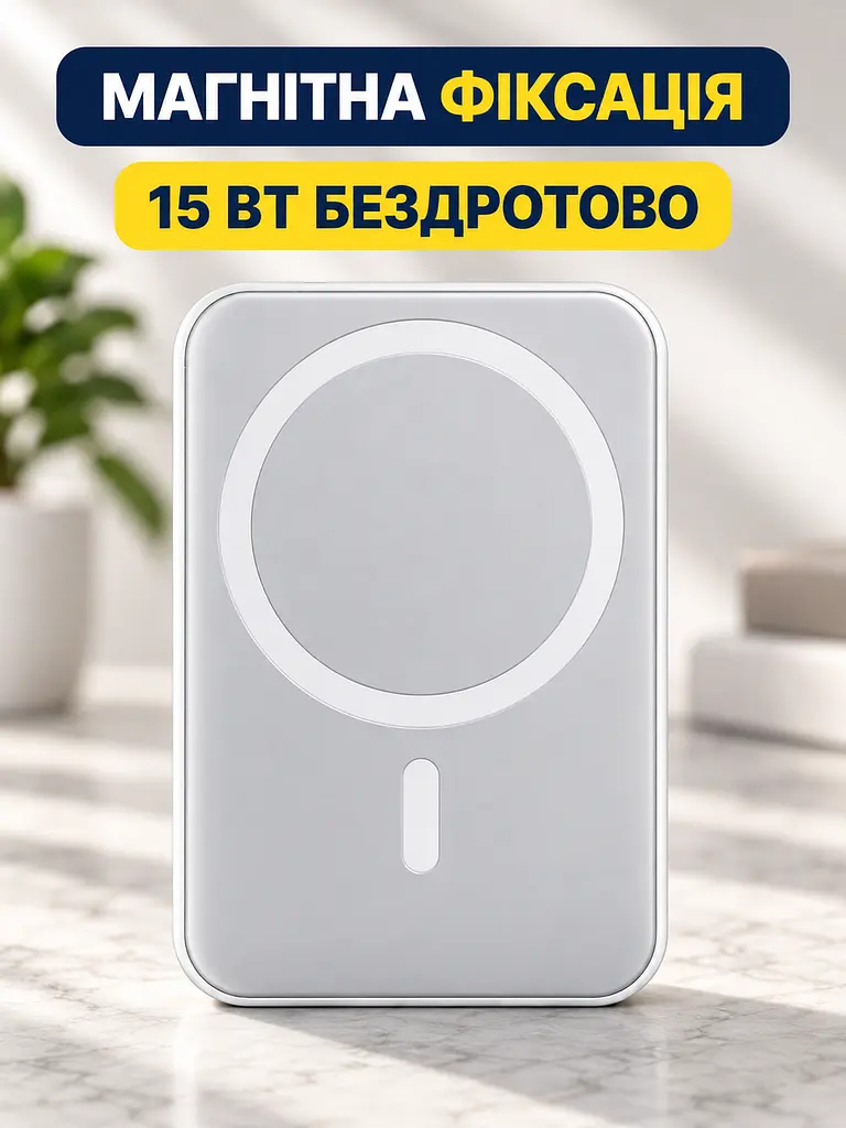 Повербанк 10000 мА·год магнітний з бездротовою зарядкою 15 Вт, зовнішній акумулятор зі швидкою зарядкою 22,5 Вт, білий (49676395) - фото 4