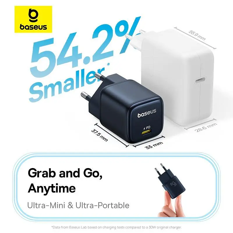 Адаптер мережевий Baseus Picogo Gan Fast Charger |1Type-C, 45W/3A, PD/QC| - фото 2