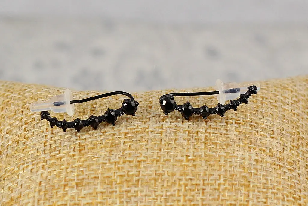 Сережки кафи Xuping Jewelry камінці по наростній 2.3 см із покриттям блек ган чорні - фото 2