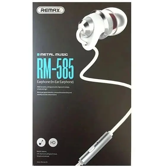 Дротові навушники Remax RM-585 metal music 3.5 mm 1.2 m вакумні з мікрофоном White - фото 2
