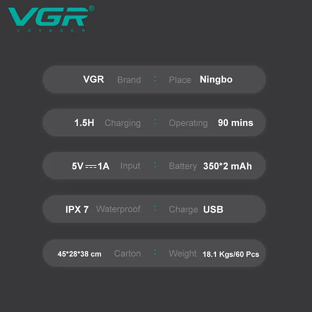 Електробритва шейвер VGR V-379 подвійне лезо триммер водонепроникний з дорожньою сумкою - фото 10
