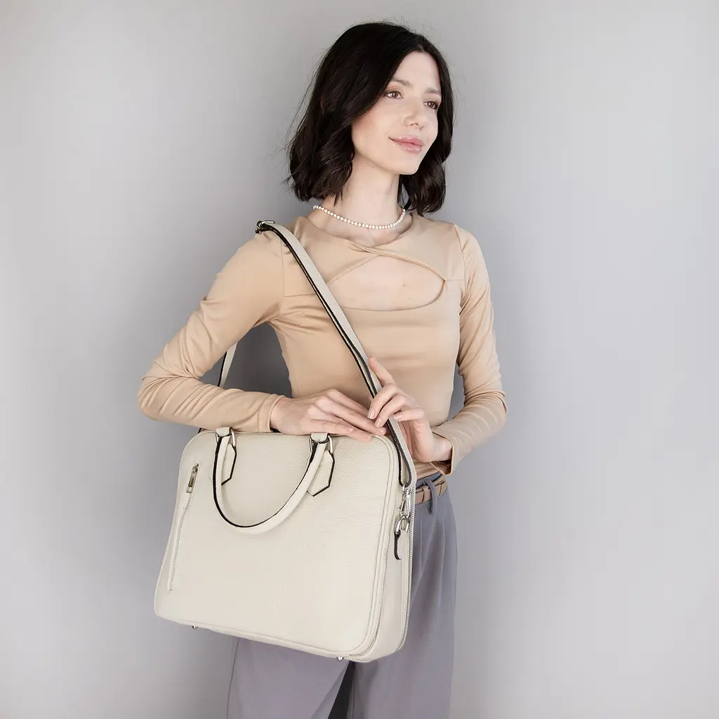 Шкіряна жіноча сумка для ноутбука Virginia Conti 03889 бежева - фото 7