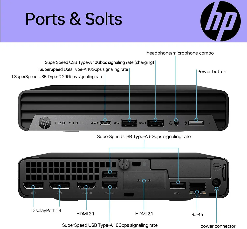 Комп'ютер персональний неттоп HP Pro 400-G9 Mini Intel i3-13100T 8GB F512GB UMA WiFi кл+м 3р Win11P - фото 6
