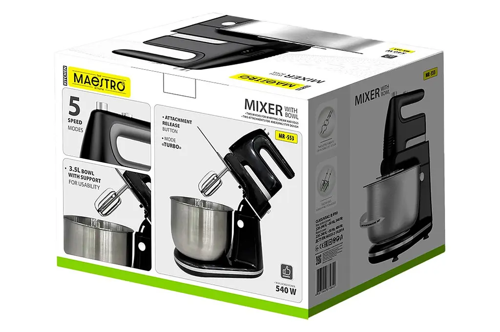 Миксер стационарный с чашей кухонный Maestro MR-553 540Вт - фото 5