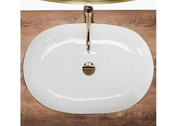 Умивальник Rea Cleo 60,5x41 white-gold (REA-U6211), Глянцева - фото 3