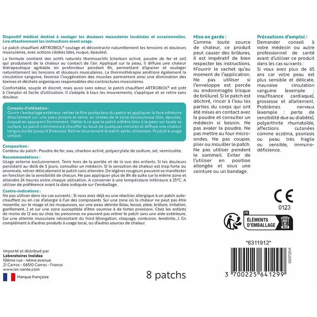 Разогревающие пластыри Ineldea Artrobiol Patchs Chauffants 8 штук - фото 3