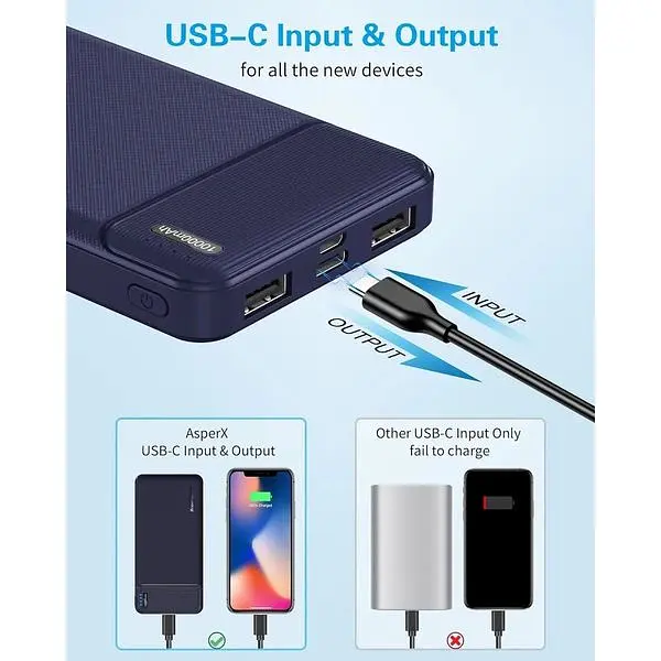 Портативний зарядний пристрій AsperX з виходом USB C 10000 мАг пакет з 2 шт. - фото 6