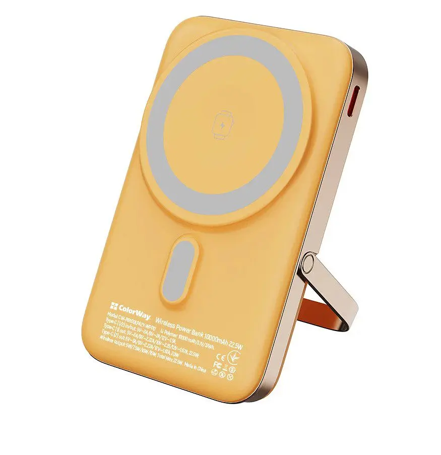 Повербанк Powerbank ColorWay PB-100LPA2Y-WPDD 10000mAh 15W MagSafe Watch (USB-C PD 22.5W) Orange - фото 2