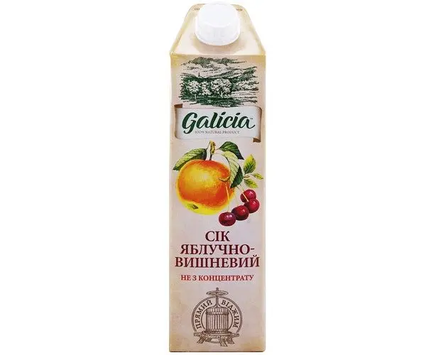 Galicia, Упаковка 12 шт. х 1 л, Сік натуральний Яблучно-Вишневий Галіція, без цукру - фото 2