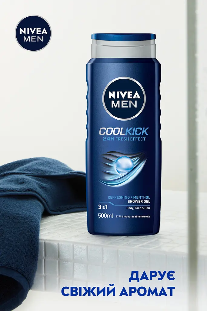 Гель для душа 3 в 1 NIVEA MEN Cool Kick Экстремальная свежесть 500 мл - фото 5